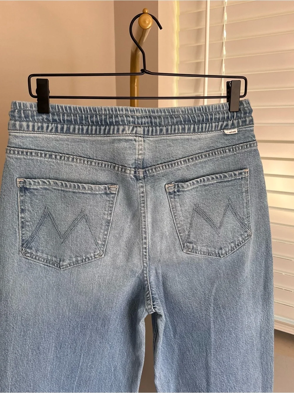 MOTHER Light Blue Straight-Leg Denim Jeans with Drawstring